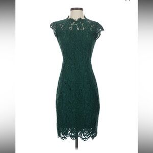 Chic Forest Green Lace Midi Dress